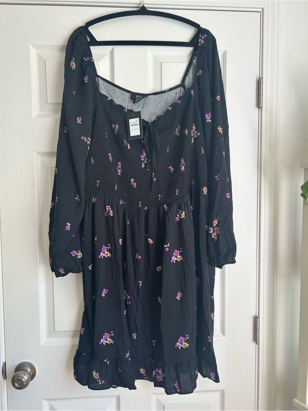 CCX Black Long-Sleeve Floral Smocked Dress